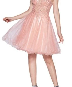 Cinderella Divine - CD0137 Jeweled Lace Glitter Tulle Cocktail Dress