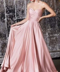 Formal Gowns Cinderella Divine - CD0165 Strapless Sweetheart Bodice A-line Satin Gown - 1 Pc Navy In Size 4 Available
