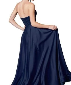 Formal Gowns Cinderella Divine - CD0165 Strapless Sweetheart Bodice A-line Satin Gown - 1 Pc Navy In Size 4 Available 5 Formal Gowns Cinderella Divine - CD0165 Strapless Sweetheart Bodice A-line Satin Gown - 1 Pc Navy In Size 4 Available
