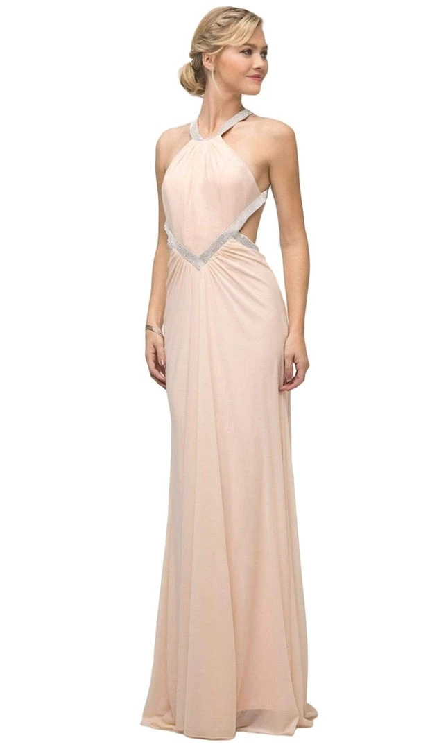 Cinderella Divine - CD019 Metallic Beaded Midriff Cutout Sheath Gown 3 Cinderella Divine - CD019 Metallic Beaded Midriff Cutout Sheath Gown