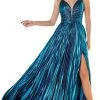 Cinderella Divine - CD161 Illusion Plunging Neck Metallic A-Line Dress