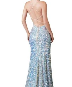Cinderella Divine - CD175 Sequined Deep V-neck Sheath Dress Formal Gowns