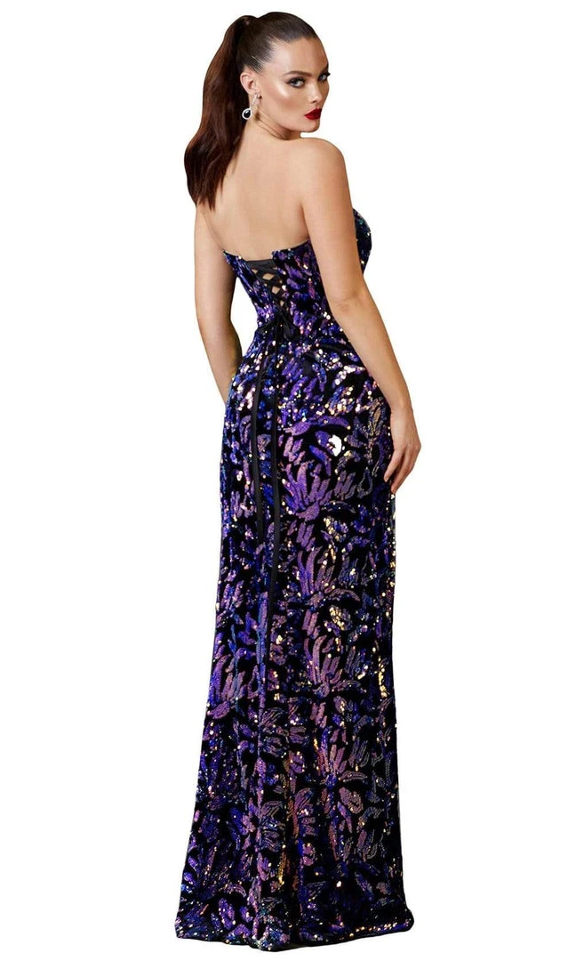 Formal Gowns Cinderella Divine - CD206 Sequined Deep Sweetheart Dress With Slit 4 Formal Gowns Cinderella Divine - CD206 Sequined Deep Sweetheart Dress With Slit