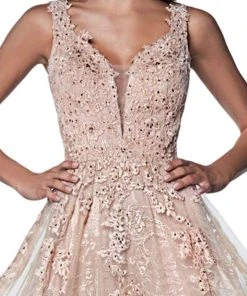 Cinderella Divine - CD4091 Plunging Illusion Side Lace A-Line Gown 12 Cinderella Divine - CD4091 Plunging Illusion Side Lace A-Line Gown