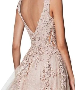 Cinderella Divine - CD4091 Plunging Illusion Side Lace A-Line Gown 13 Cinderella Divine - CD4091 Plunging Illusion Side Lace A-Line Gown