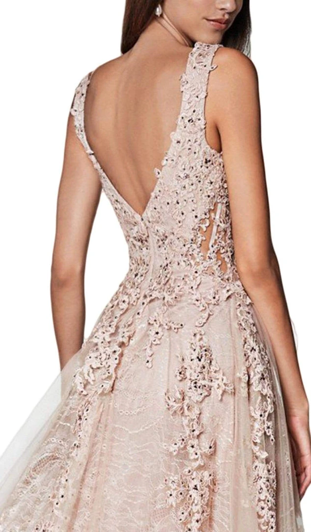 Cinderella Divine - CD4091 Plunging Illusion Side Lace A-Line Gown 6 Cinderella Divine - CD4091 Plunging Illusion Side Lace A-Line Gown