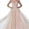 Cinderella Divine - CD4091 Plunging Illusion Side Lace A-Line Gown 1 Cinderella Divine - CD4091 Plunging Illusion Side Lace A-Line Gown