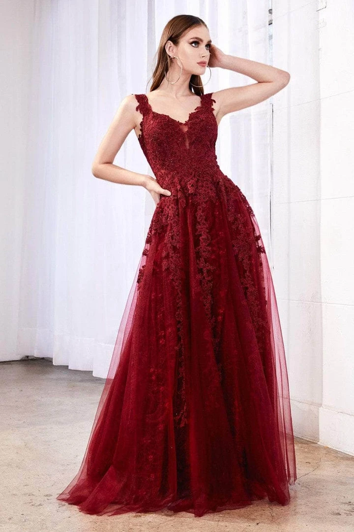 Cinderella Divine - CD4091 Plunging Illusion Side Lace A-Line Gown 8 Cinderella Divine - CD4091 Plunging Illusion Side Lace A-Line Gown