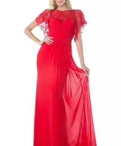 Formal Gowns Cinderella Divine - CD494 Lace Bateau Tulle Sheath Dress