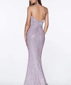 Formal Gowns Cinderella Divine - CE0019 Strapless Long Glitter Metallic High Slit Gown