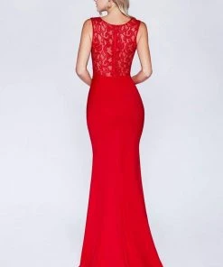 Formal Gowns Cinderella Divine - CF115 Sleeveless Lace Stretch Knit Sheath Dress