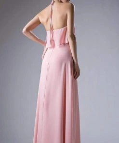 Formal Gowns Cinderella Divine - CF130 Flounce Halter Style Chiffon A Line Dress