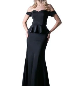 Cinderella Divine - CF134 Off Shoulder Peplum Trumpet Gown Formal Gowns