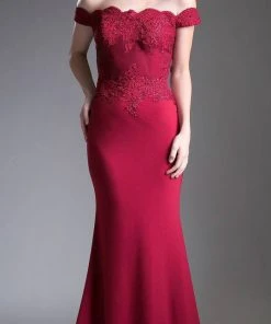 Cinderella Divine - CF158 Off Shoulder Stretch Crepe Satin Gown