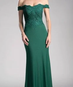 Cinderella Divine - CF158 Off Shoulder Stretch Crepe Satin Gown