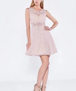 Cinderella Divine - CF175 Jewel Neck Illusion Paneled A-Line Dress Cocktail Dresses