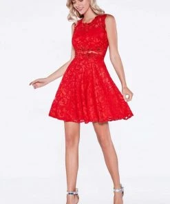 Cinderella Divine - CF175 Jewel Neck Illusion Paneled A-Line Dress Cocktail Dresses