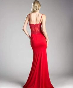 Formal Gowns Cinderella Divine - CF266 Lace Applique Sleeveless Bodice Jersey Evening Dress 13 Formal Gowns Cinderella Divine - CF266 Lace Applique Sleeveless Bodice Jersey Evening Dress