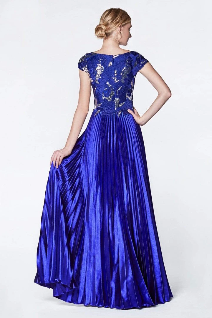 Cinderella Divine - CF337 Lace Bateau Pleated A-line Dress Formal Gowns 4 Cinderella Divine - CF337 Lace Bateau Pleated A-line Dress Formal Gowns