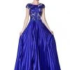 Cinderella Divine - CF337 Lace Bateau Pleated A-line Dress Formal Gowns