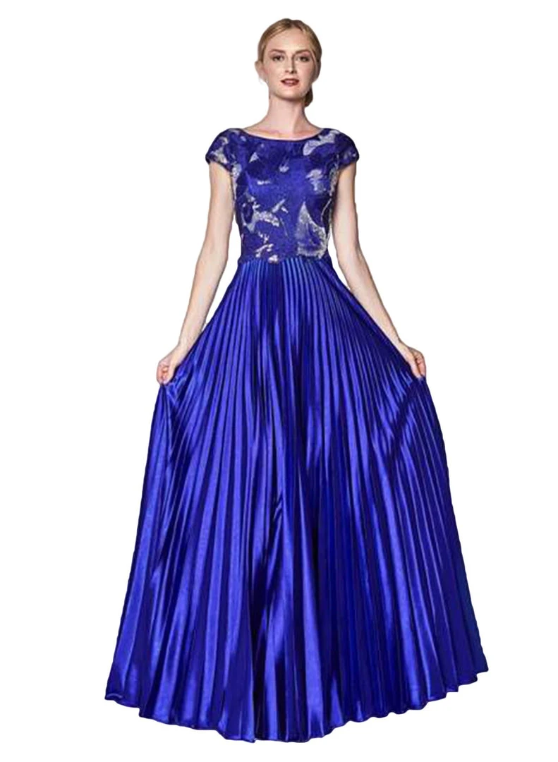 Cinderella Divine - CF337 Lace Bateau Pleated A-line Dress Formal Gowns 3 Cinderella Divine - CF337 Lace Bateau Pleated A-line Dress Formal Gowns