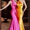 Cinderella Divine - CH164 Asymmetric Pleated Long Gown - 1 Pc Marigold In Size M Available Formal Gowns