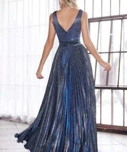 Formal Gowns Cinderella Divine - CH211 Plunging V-Neck Pleated Glitter Dress 7 Formal Gowns Cinderella Divine - CH211 Plunging V-Neck Pleated Glitter Dress