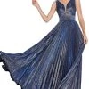 Formal Gowns Cinderella Divine - CH211 Plunging V-Neck Pleated Glitter Dress 2 Formal Gowns Cinderella Divine - CH211 Plunging V-Neck Pleated Glitter Dress