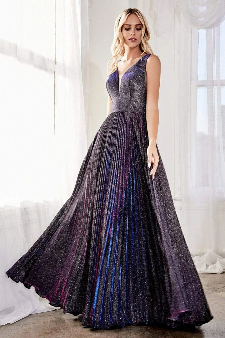 Formal Gowns Cinderella Divine - CH211 Plunging V-Neck Pleated Glitter Dress 6 Formal Gowns Cinderella Divine - CH211 Plunging V-Neck Pleated Glitter Dress