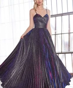 Formal Gowns Cinderella Divine - CH221 Pleated V-Neck Empire Glitter Dress