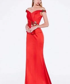 Cinderella Divine - CH520 Floral Embroidered V-Neck Evening Dress Formal Gowns