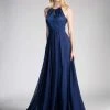 Formal Gowns Cinderella Divine - CJ228 High Halter Lace Bodice A-Line Evening Gown