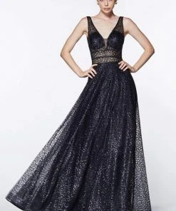 Formal Gowns Cinderella Divine - CJ256 V-Neck Glitter Print A-Line Prom Gown 19 Formal Gowns Cinderella Divine - CJ256 V-Neck Glitter Print A-Line Prom Gown