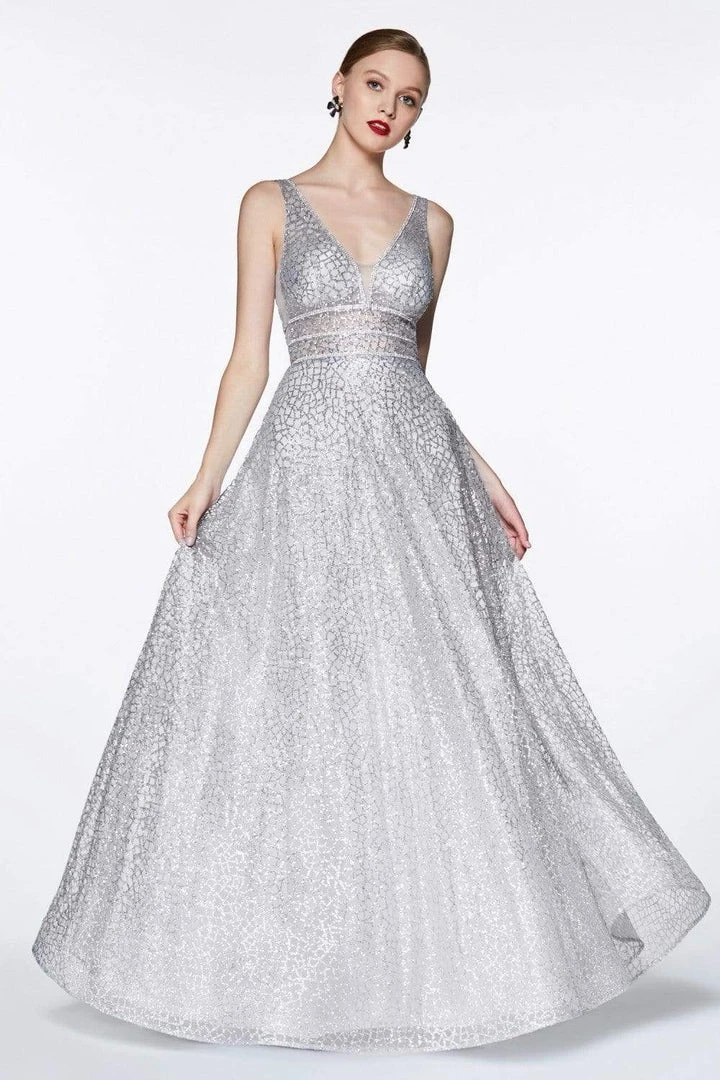 Formal Gowns Cinderella Divine - CJ256 V-Neck Glitter Print A-Line Prom Gown 13 Formal Gowns Cinderella Divine - CJ256 V-Neck Glitter Print A-Line Prom Gown