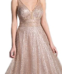 Formal Gowns Cinderella Divine - CJ256 V-Neck Glitter Print A-Line Prom Gown 17 Formal Gowns Cinderella Divine - CJ256 V-Neck Glitter Print A-Line Prom Gown