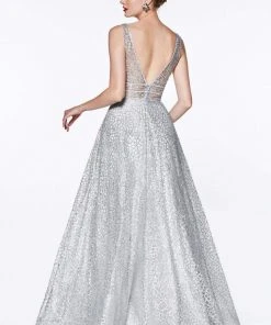 Formal Gowns Cinderella Divine - CJ256 V-Neck Glitter Print A-Line Prom Gown 27 Formal Gowns Cinderella Divine - CJ256 V-Neck Glitter Print A-Line Prom Gown