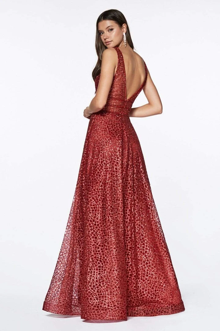 Formal Gowns Cinderella Divine - CJ256 V-Neck Glitter Print A-Line Prom Gown 9 Formal Gowns Cinderella Divine - CJ256 V-Neck Glitter Print A-Line Prom Gown