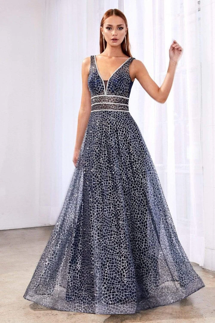 Formal Gowns Cinderella Divine - CJ256 V-Neck Glitter Print A-Line Prom Gown 11 Formal Gowns Cinderella Divine - CJ256 V-Neck Glitter Print A-Line Prom Gown