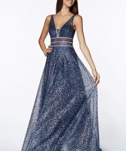 Formal Gowns Cinderella Divine - CJ256 V-Neck Glitter Print A-Line Prom Gown 26 Formal Gowns Cinderella Divine - CJ256 V-Neck Glitter Print A-Line Prom Gown