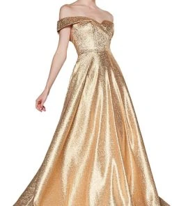 Cinderella Divine - CJ268 Glitter Off-Shoulder Ballgown With Pockets Formal Gowns