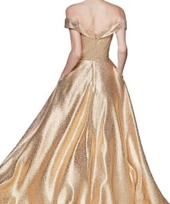 Cinderella Divine - CJ268 Glitter Off-Shoulder Ballgown With Pockets Formal Gowns 14 Cinderella Divine - CJ268 Glitter Off-Shoulder Ballgown With Pockets Formal Gowns