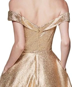 Cinderella Divine - CJ268 Glitter Off-Shoulder Ballgown With Pockets Formal Gowns 18 Cinderella Divine - CJ268 Glitter Off-Shoulder Ballgown With Pockets Formal Gowns