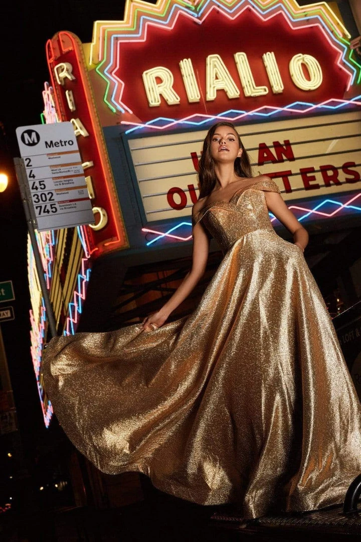 Cinderella Divine - CJ268 Glitter Off-Shoulder Ballgown With Pockets Formal Gowns 6 Cinderella Divine - CJ268 Glitter Off-Shoulder Ballgown With Pockets Formal Gowns