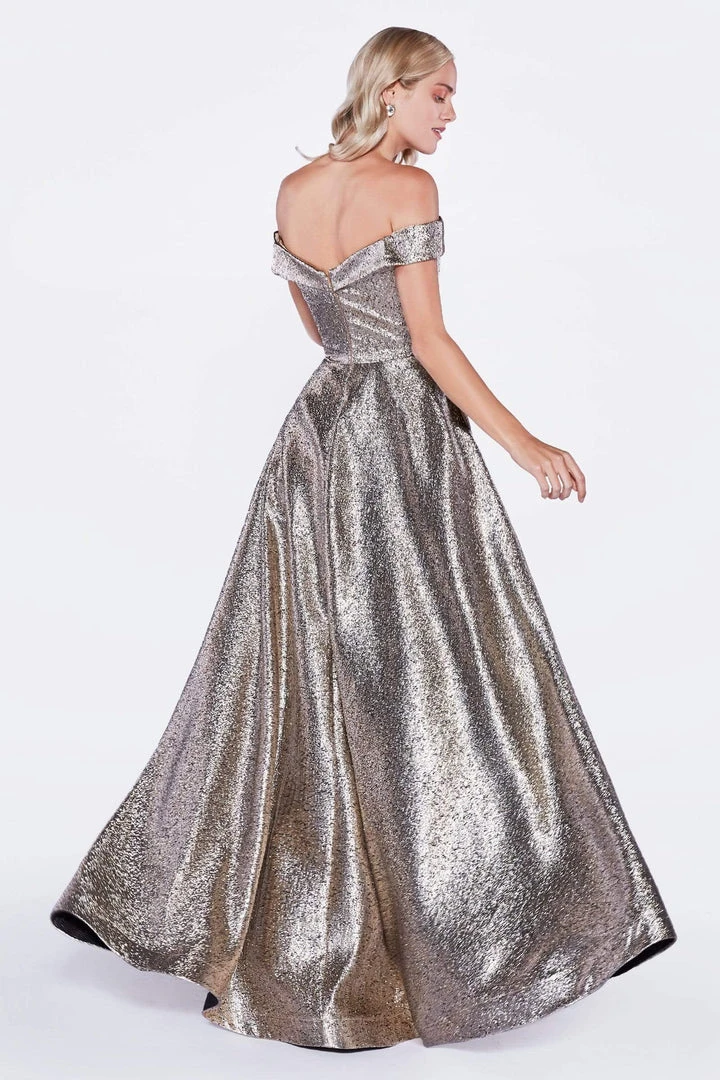 Cinderella Divine - CJ268 Glitter Off-Shoulder Ballgown With Pockets Formal Gowns 12 Cinderella Divine - CJ268 Glitter Off-Shoulder Ballgown With Pockets Formal Gowns