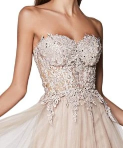 Formal Gowns Cinderella Divine - CJ502 Strapless Illusion Corset Boned A-Line Gown