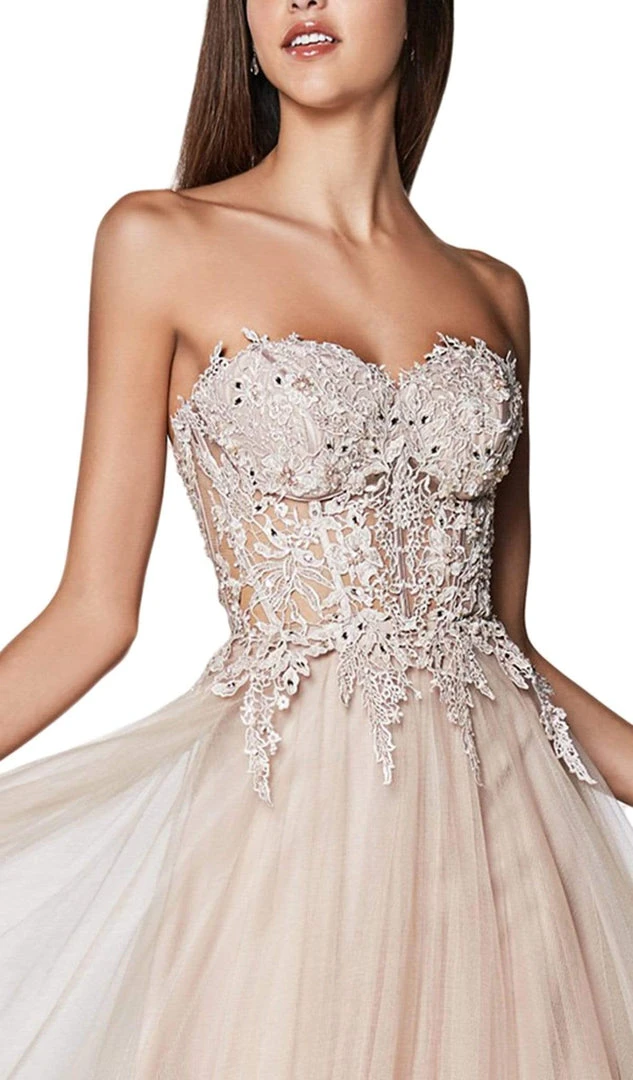 Formal Gowns Cinderella Divine - CJ502 Strapless Illusion Corset Boned A-Line Gown 4 Formal Gowns Cinderella Divine - CJ502 Strapless Illusion Corset Boned A-Line Gown