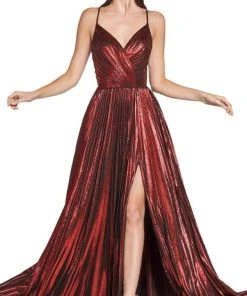 Cinderella Divine - CJ531 Plunging V-neck Pleated A-line Dress