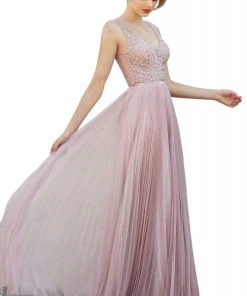 Cinderella Divine - CJ535 V-Neck Embellished A-line Dress