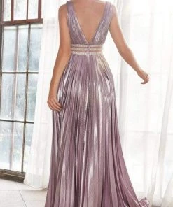 Cinderella Divine - CJ537 Deep V-neck Beaded A-line Gown Formal Gowns