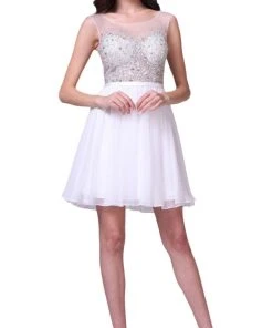 Cinderella Divine - CJ90S Sleeveless Bejeweled Illusion Bateau A-line Dress Cocktail Dresses
